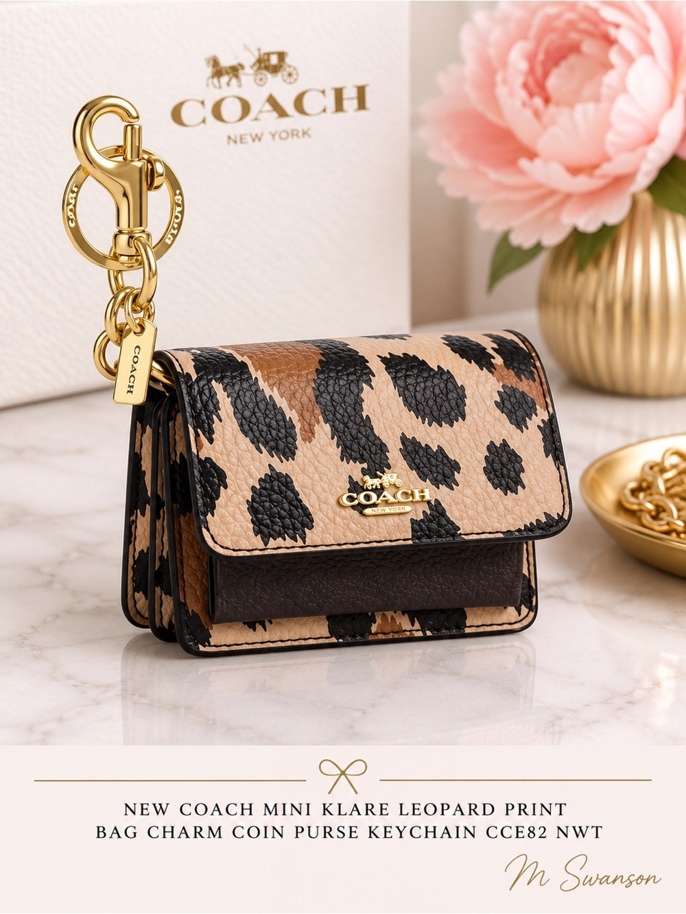NEW Coach Mini Klare Leopard Print Bag Charm Coin Purse Keychain CCE82 NWT